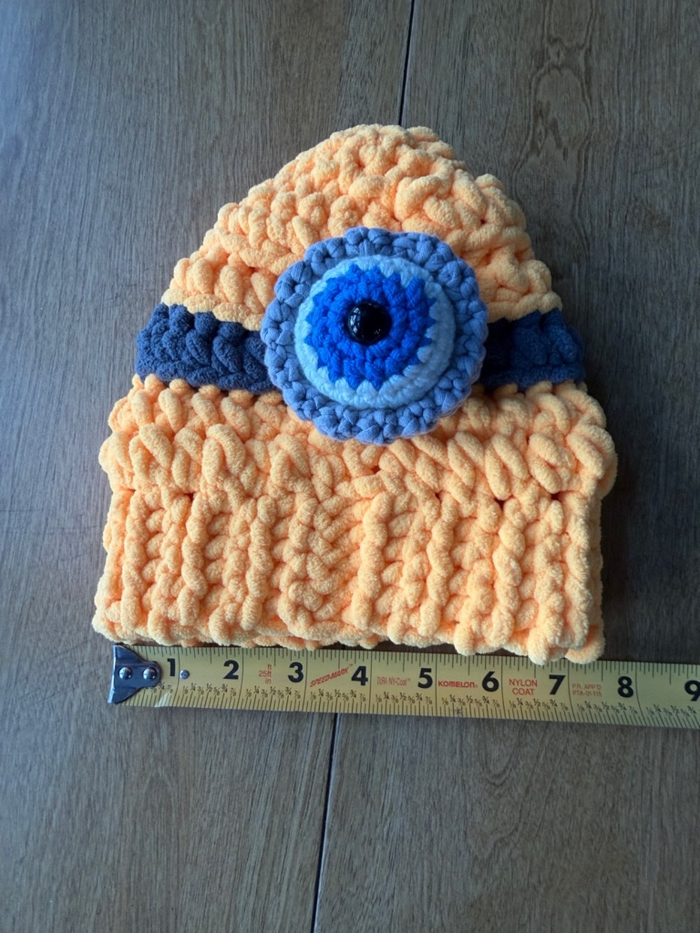 Hand Crafted Kids Minion Crochet Beanie Hat in Bright Yellow with Blue Eye